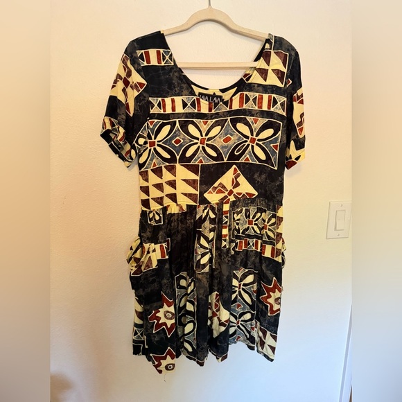 VTG Java Lava Hawaiian Tropical Vacation Mini Dress Pockets Medium Floral EUC - Picture 1 of 6